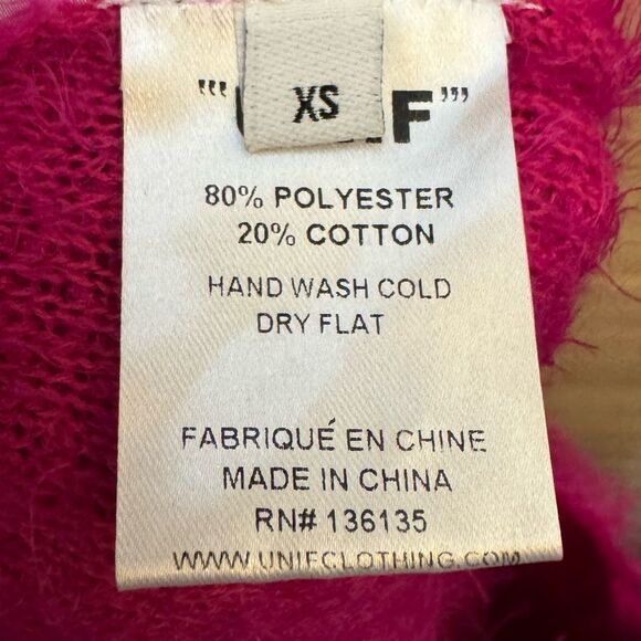 Unif Size XS Neon Pink Fuzzy Button Front Cardigan Shaggy Retro Coquette - Picture 12 of 12